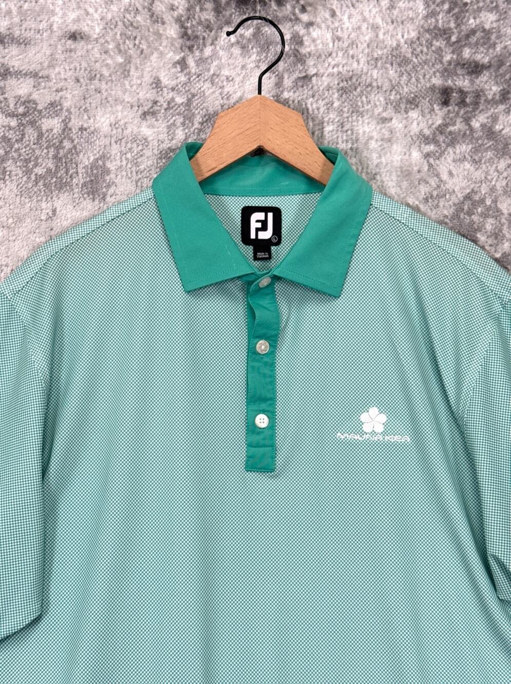 Footjoy Polo Shirt Large Mens Manua Kea Golf Green Gingham Check